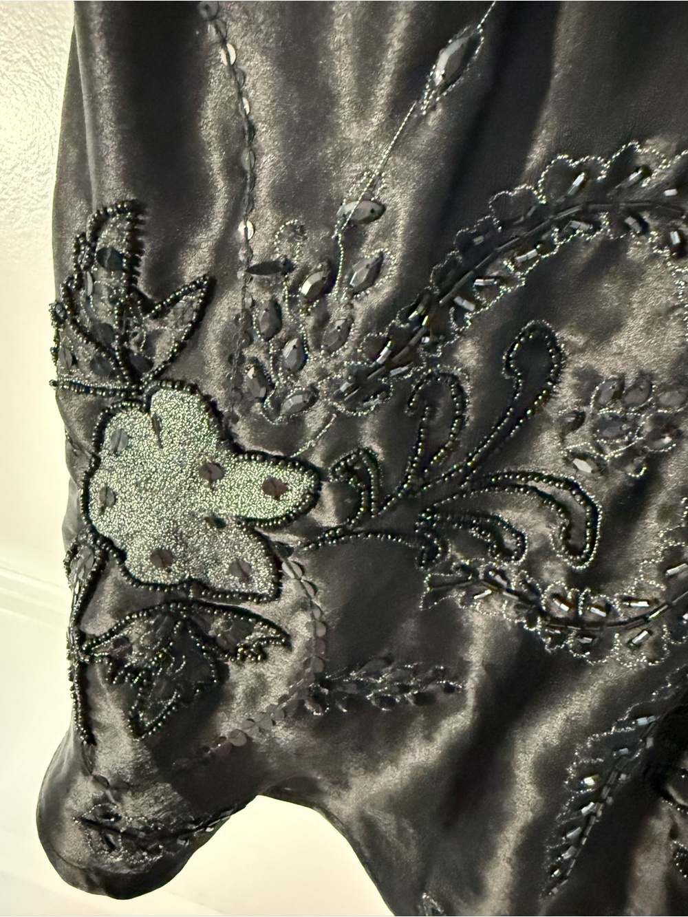 Vintage Carlings Black Satin Intricate Beaded Floral Camisole Goth Fairy Size 42 - Picture 2 of 6